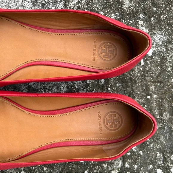 Tory Burch CHELSEA Red Ballet Flats with Gold Accents - Picture 11 of 14